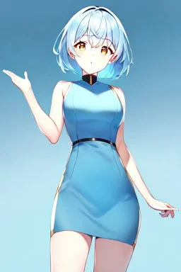 Girl with golden eyes and light blue short hair