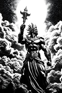 God Of Light Wielding A Weapon Of Light high quality black and white with clouds
