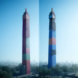 mile tall rubik's skyscraper tower red green blue white