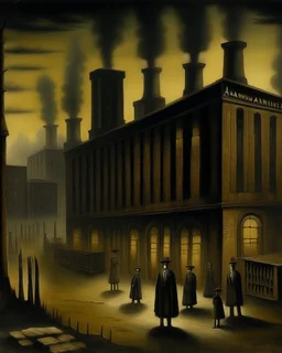 A black haunted factory with ghosts designed in African masks painted by Albert Pinkham Ryder