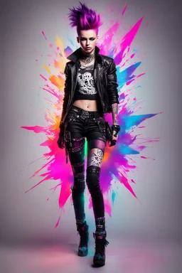 PunkRocker girl ,fullbody,with high details, style photography coloursfull glowing abstracts