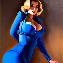 Drawing of beautiful face,'beautiful booty,Busty Sexy Vault Woman- Fallout 4 ',intense stare, ancient blue skintight suit, balanciaga fashion clothe painting by gaston bussiere, greg rutkowski, yoji shinkawa, yoshitaka amano, tsutomu nihei, donato giancola, tim hildebrandt,KyuYong Eom,Ren Wei Pan Oil on canvas, cinematic composition, extreme detail,fit full head inside picture,16k