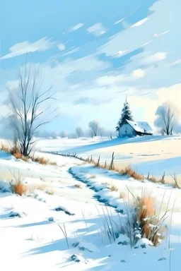 beautiful snow-covered field, paint style