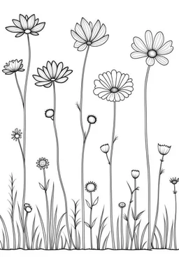 set of growing wind flower on the grace, SIMPLE ONE lineS art, white background, minimalis, different view, only white bakcground solid.