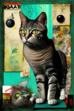 dA cat, abstract and contemporary surrealism, collage of absurd art,.grunge and urban