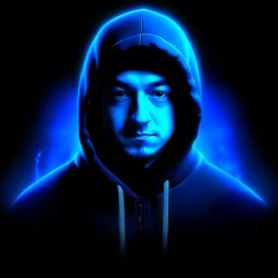 Epic blue profile picture for my youtube channel in a black void with hoodie