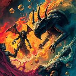 a high definition screen shot of a ancient comic book cover detailing the creatures found on other worlds, retrofuturistic, phototrealism, Macabre Rapture End of days Revelation scene, isanely detailed matte oil painting, sinner apotheosis,diagonal composition, unbalanced, abstract surreal horror, eerie, scary warm a colorful splash of steampunk bubbles , amazing splashscreen artwork, photoshop water art, liquid painting, swirling paint colors, ink splash, physics splashes of colors, colorful sw