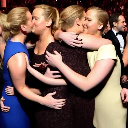 brie larson hugging amy schumer, jennifer lawrence kissing Queen Elizabeth, photo