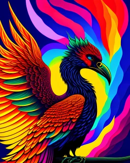colorful pheonix, digital artwork, Visually stunning and awe-inspiring, black background, 16k, maximalist, vivid colors,