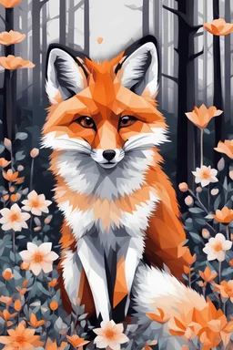 asian fox-ear in forest flowers geometric art girls