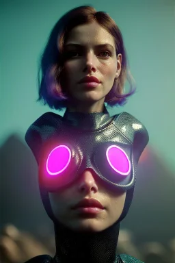 Ultra Realistic retro sci-fi scene, portrait, brunette woman, sweet Monica Belucci face, perfect iris, glow eyes, makeup. Alien Saturn background, Retro sci-fi style, helmet, tight latex coat, fog, rain, soft color, highly detailed, unreal engine 5, ray tracing, RTX, lumen lighting, ultra detail, volumetric lighting, 3d, finely drawn, high definition, high resolution.