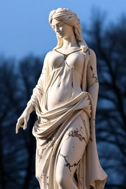 photo of a lady statue made of white marbel with black parts