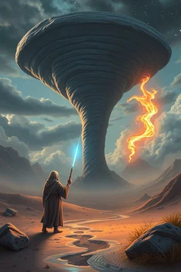 moses controls sand twil tornado with his wand