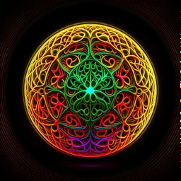 detailed colorful subtractive hollow sphere minimalist fractal design showing a glow from inside.