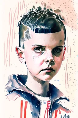 Waterbrush stranger things eleven with short hair illustration