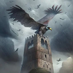 Flying around the ancient tower, I am a falcon in a storm