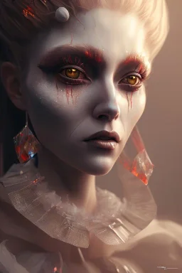 a Photorealistic dramatic hyperrealistic criyng clown paint ,Crystal black eyes, elegant, by WLOP,Artgerm,Greg Rutkowski, Beautiful dynamic,shadows,Artstation,concept design art,Octane render,8K