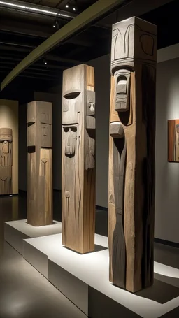 A grayish brown badlands with runestones designed in pacific Northwest totem poles painted by Clyfford Still