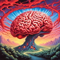 fantasy 90's tcg art of a brain in a red vortex