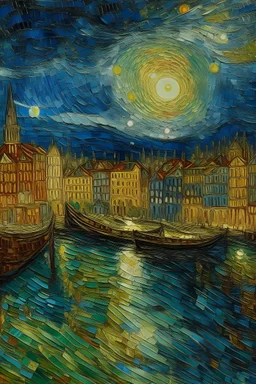 A shining city with crystals painted by Vincent van Gogh