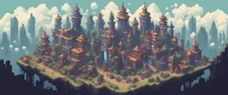 magic giant city with magic, pixel art 2d