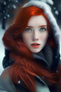 a beautiful girl with red hair ready for winter