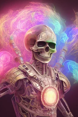 Futuristic Neon crystal skeleton samurai smoke glass fire water