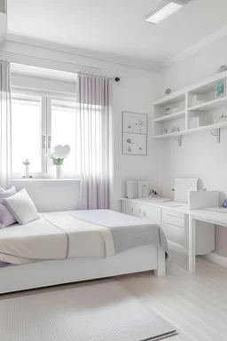 A girls' bedroom in white and very little purple