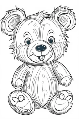 Outline art for coloring page, ZANY HAPPY TEDDY BEAR, coloring page, white background, Sketch style, only use outline, clean line art, white background, no shadows, no shading, no color, clear