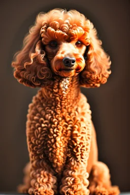 a small brown poodle with curly fur, high quality, highres, gif, on a dark background