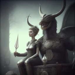 A viking and his wive sitting on a dragon, hr giger, scary, steam punk, realistic, made in octane, cinematic, ultra-realistic, extremely detailed octane rendering, 8K, VRAY Super Real ar 2:3, dof photorealistic futuristic 50mm lens hard lighting dark gray tintype photograph, realistic lighting, sepia color