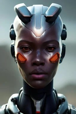 portrait,beautiful african robot, post-apocalyptic in a cyberpunk city, realistic, intriacte detail, sci-fi fantasy style, volumetric lighting, particales,highly detailed,cinamatic, deep