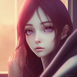 Anime, female student studying on window,perfect face, cool face, ultra detail, unreal engine 5, cinema4d, sun light, studio lighting --ar 1:1 --v 4