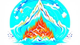 Generate a visually striking and memorable logo that embodies the principles of distinctiveness, simplicity, and memorability for "Prana Breathwork" using the Ice & Fire Transformation theme. Utilize a palette of Crisp Blue Ice, Pure White, and Vibrant Orange. Incorporate elements such as the Montanha de Gelo (Ice Mountain), symbolizing resilience, and the flickering Chama (Flame) for energy and vitality.