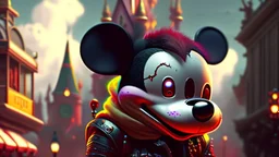 zombie mickey mouse hybrid, photorealism, movie screen capture, horror, sci-fi, retrofuturism,