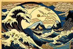 the odyssey quest by homer, in the style of hokusai