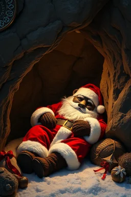sleeping bear santa inside cave