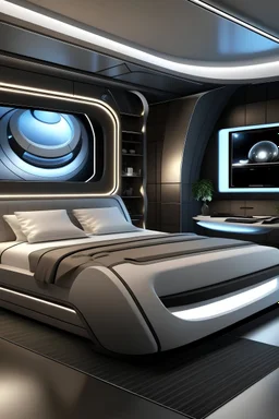 futuristic kings bed in a room with tv