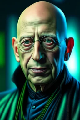 hyper real oil painting of cyberpunk Nosferatu portrait with clear blue-green eyes in spotlight feeling in control, zeiss prime lens, bokeh like f/0.8, tilt-shift lens 8k, high detail, smooth render, down-light, unreal engine, prize winning