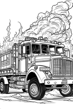 Outline art, no shading, full fire turck, cartoon style, black and white, low detail, --ar 9:11