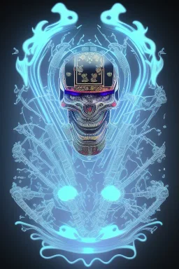 Futuristic Neon crystal skeleton samurai smoke glass fire water