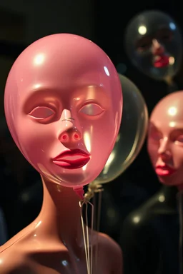 plastic balloon human faces, distopia
