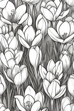 outline art for Spring: Crocuses , White background. sketch style, clean line art, white background, no shadow and clear. White/black