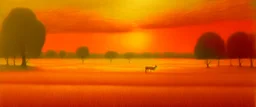 A golden yellow savanna with an arena in a thunderstorm painted by Georges Seurat