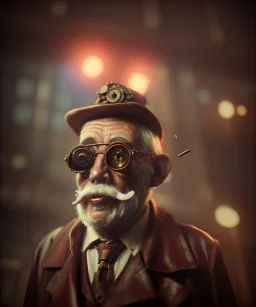 steampunk, cabaret scene. old man. little monkey, Sunglasses, rain, smoking, happy, hot. A lot of people background, highly detailed, concept art, unreal engine 5, god rays, ray tracing, RTX, lumen lighting, ultra detail, volumetric lighting, 3d, finely drawn, high definition, high resolution.