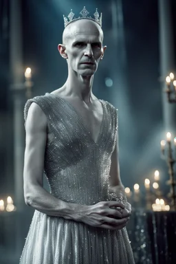 Voldemort looking pretty in a sparkly dress and tiara