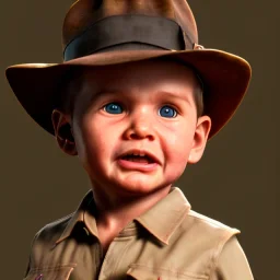 Indiana Jones toddler, full body, dramatic lighting, hyper realistic