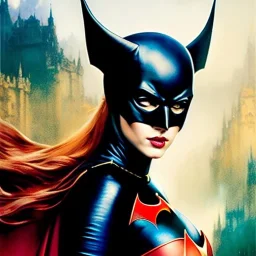 Drawing of beautiful face,busty BatWoman,intense stare,Minimal ancient armor, balanciaga fashion clothe painting by gaston bussiere, greg rutkowski, yoji shinkawa, yoshitaka amano, tsutomu nihei, donato giancola, tim hildebrandt, oil on canvas, cinematic composition, extreme detail,fit full head inside picture,16k