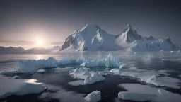 antarctica at night,glaciers,lakeside,8k, volumetric lighting, Dramatic scene,