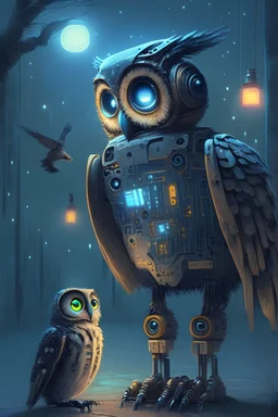 I want a robot and a Nightowl and artificial intelligence combined in one image.